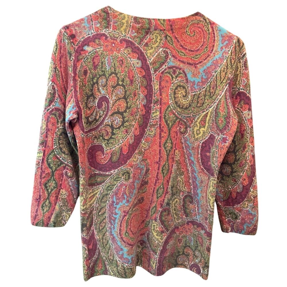Talbots 100% Cashmere Sweater Paisley Preppy Old Money Crew Neck Sz M - Picture 2 of 4